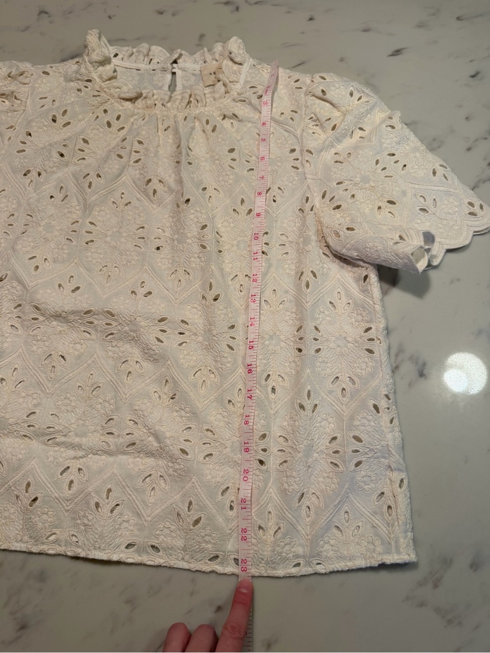 Sezane Cream Eyelet Ruffle-Neck Blouse - Picture 6 of 6